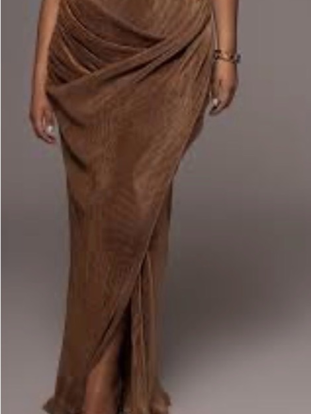 JLUXLABEL Brown Draped Maxi Skirt with Wrap Front